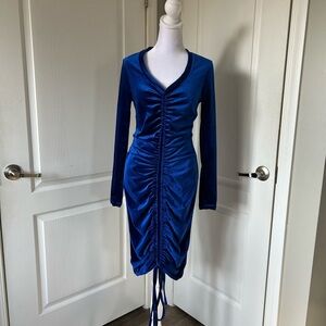 Chicme blue velvet long sleeve party dress Y2K style ruched drawstring size s​